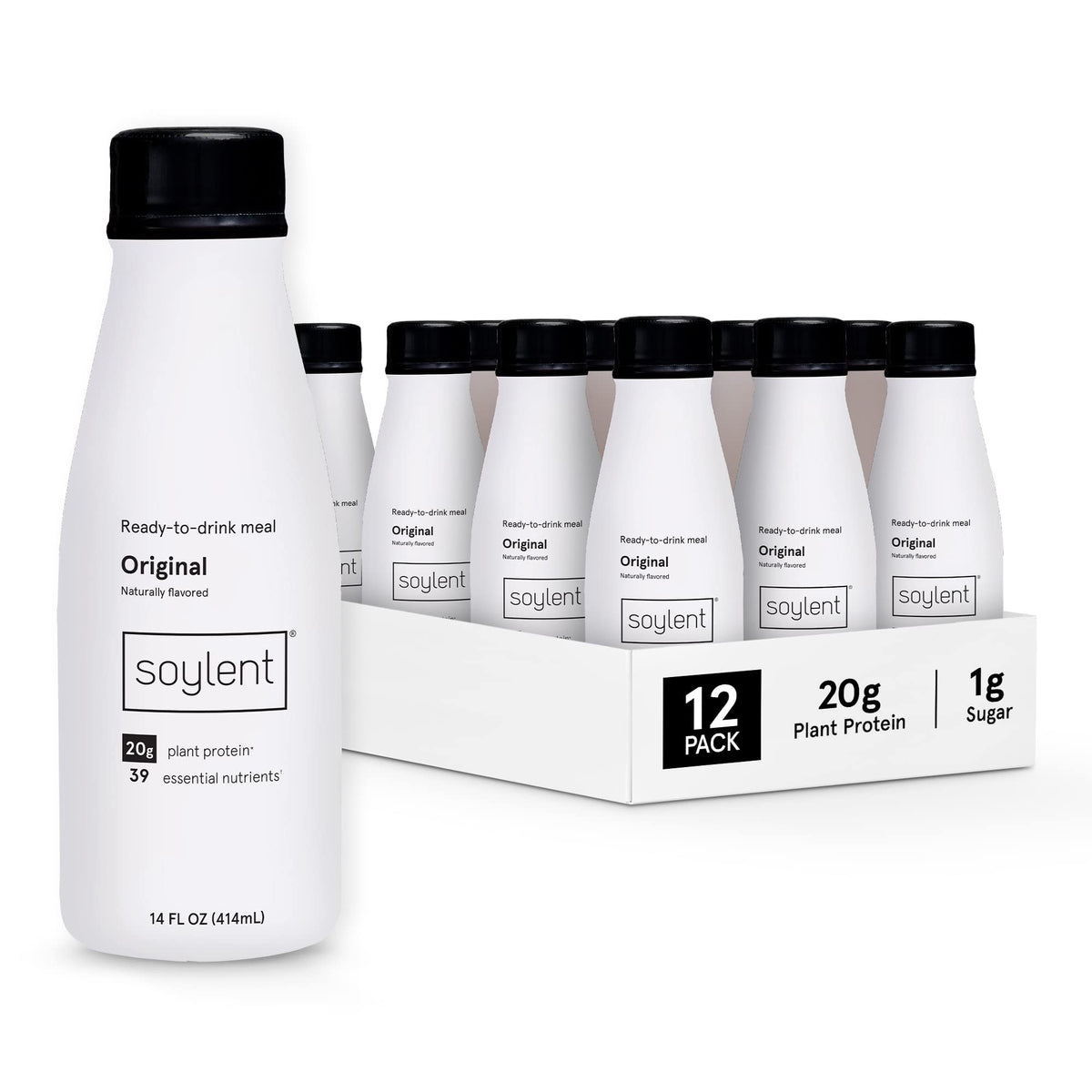 Soylent Banana Meal Replacement Shake, Ready-to-Drink Plant Based Protein Drink, Contains 20g Complete Vegan Protein and 1g Sugar, 14oz, 12 Pack