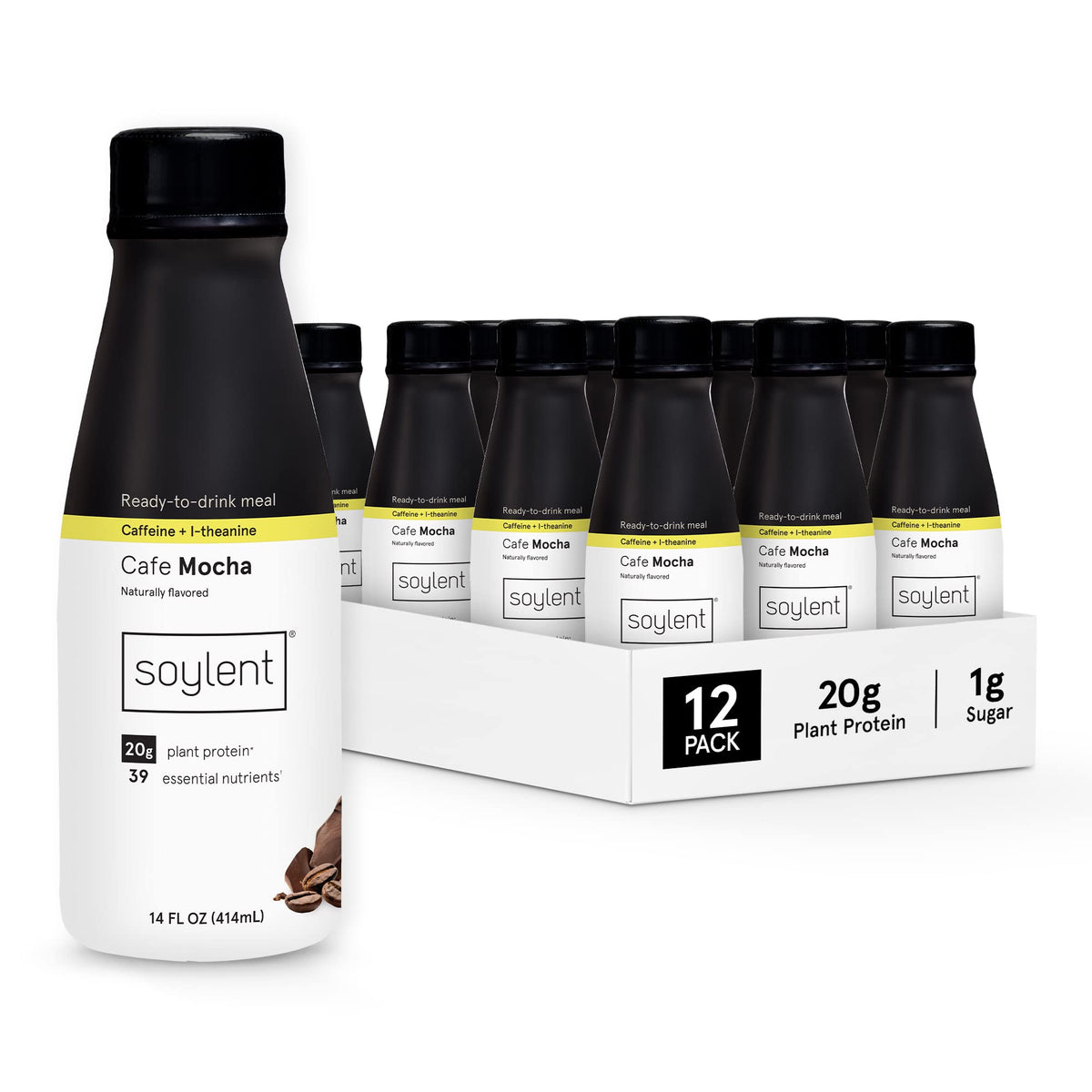 Soylent Banana Meal Replacement Shake, Ready-to-Drink Plant Based Protein Drink, Contains 20g Complete Vegan Protein and 1g Sugar, 14oz, 12 Pack