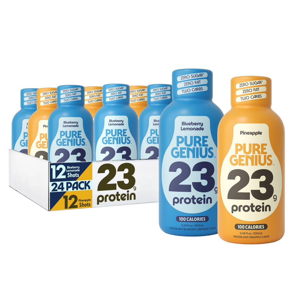 Pure Genius 23g Protein Shot - 100 Calories, No Sugar, No Fat - 12 Shots