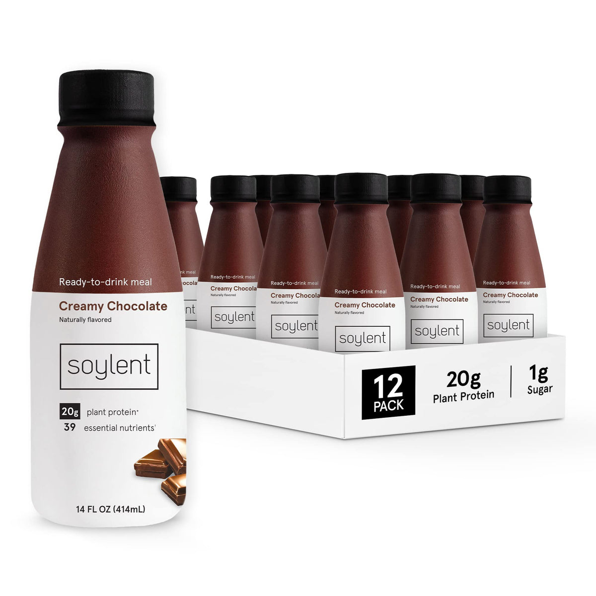 Soylent Banana Meal Replacement Shake, Ready-to-Drink Plant Based Protein Drink, Contains 20g Complete Vegan Protein and 1g Sugar, 14oz, 12 Pack