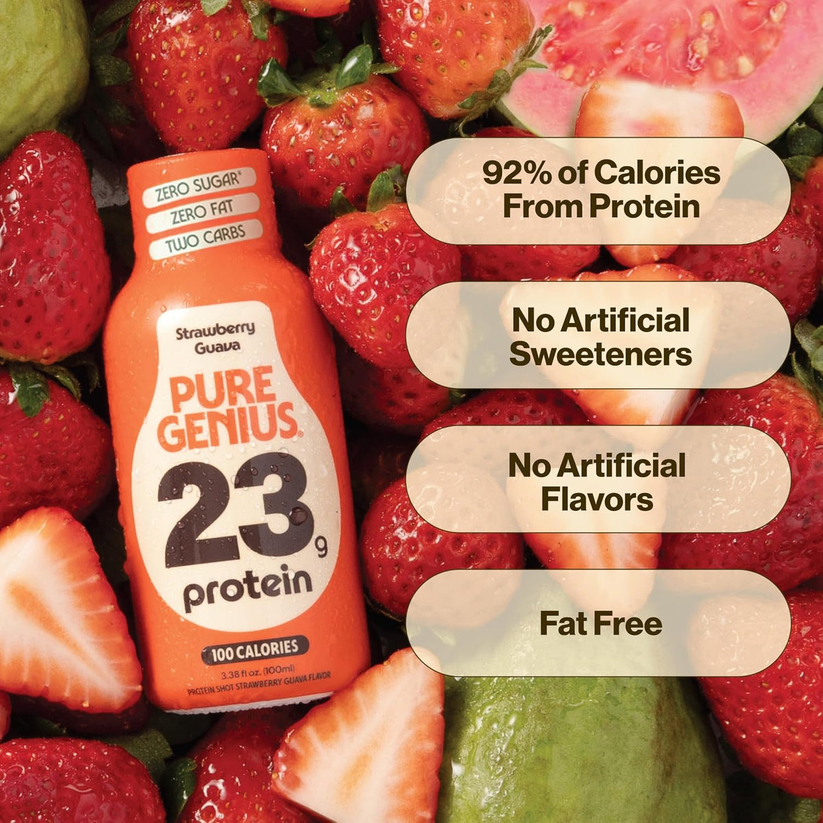 Pure Genius 23g Protein Shot - 100 Calories, No Sugar, No Fat - 12 Shots