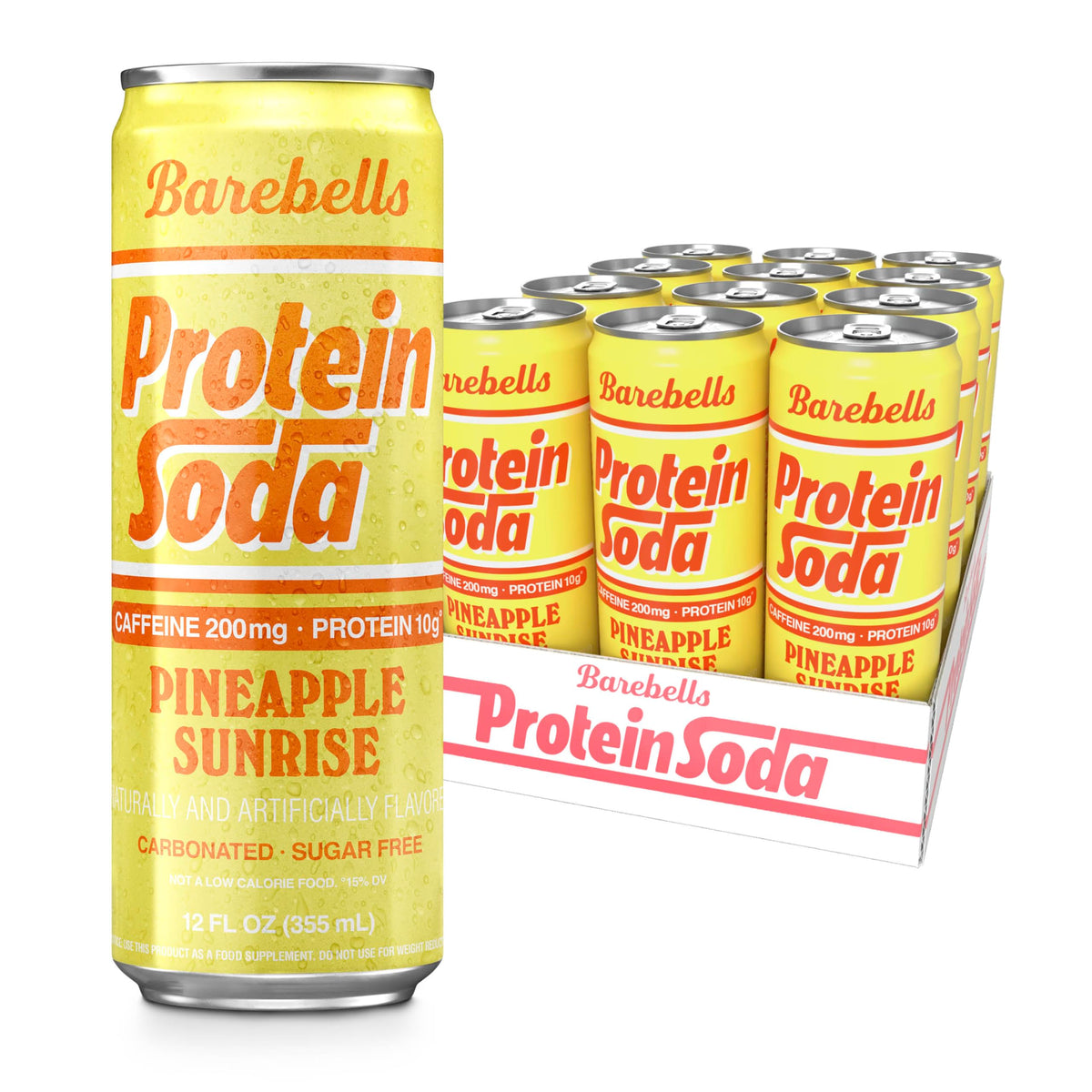 Barebells Protein Soda Wild Strawberry, 10g Protein, 200mg Caffeine, Sugar Free Energy Drink, 12 fl oz (12-pack)
