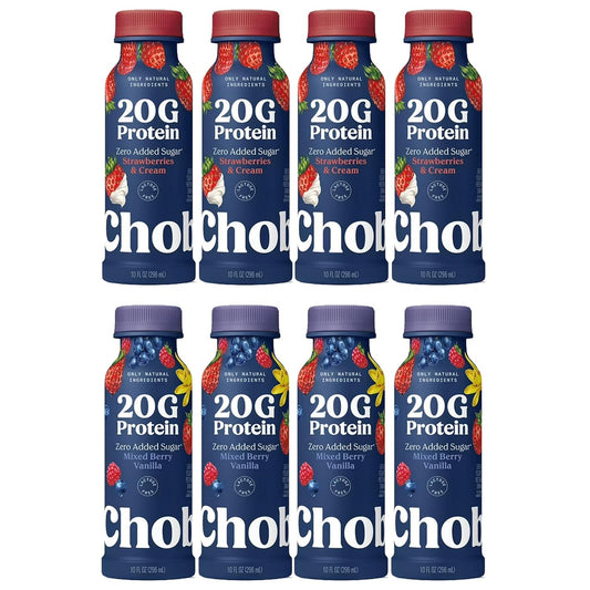 Greek Yogurt Protein Drink, Low Fat, 20g Protein per Bottle, Variety Pack, Strawberry Cream and Mixed Berry Vanilla Flavors 10 fl oz, 8 Count