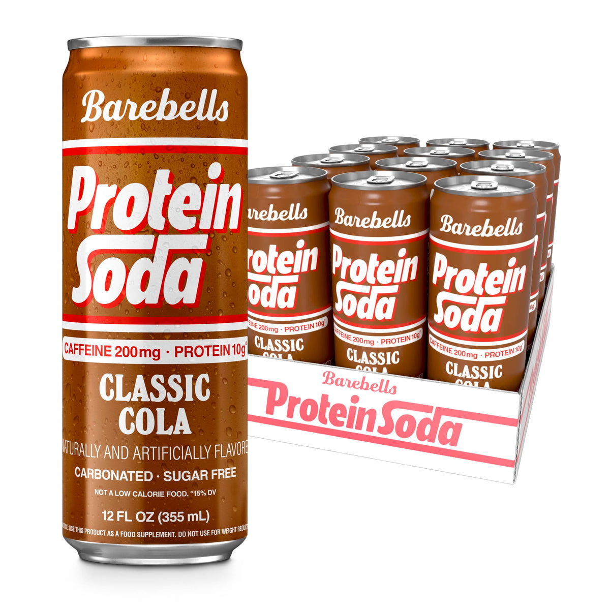 Barebells Protein Soda Wild Strawberry, 10g Protein, 200mg Caffeine, Sugar Free Energy Drink, 12 fl oz (12-pack)