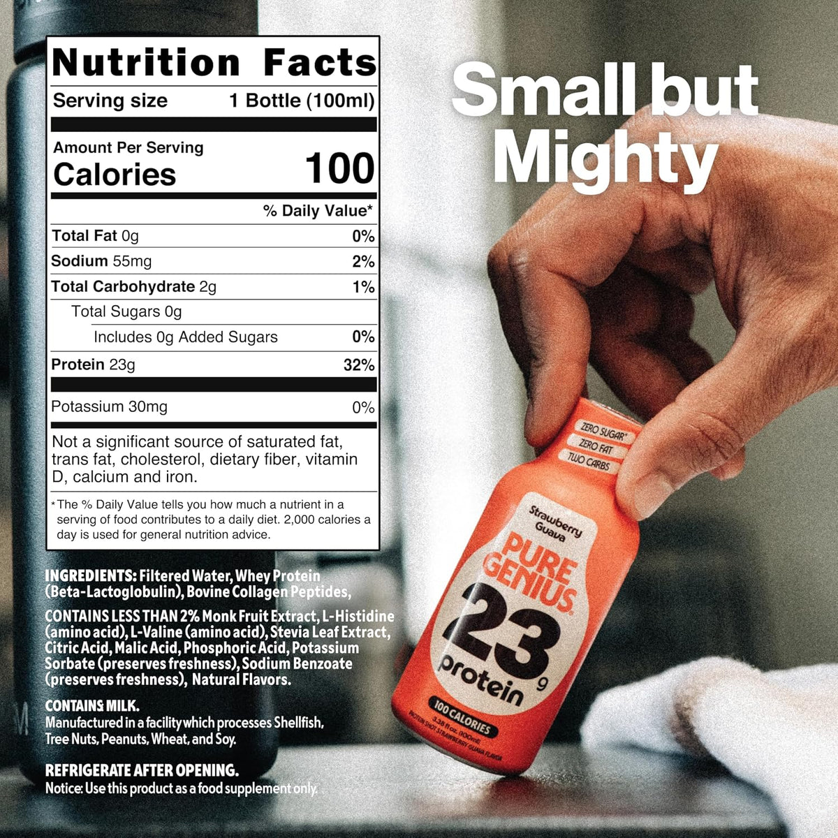 Pure Genius 23g Protein Shot - 100 Calories, No Sugar, No Fat - 12 Shots